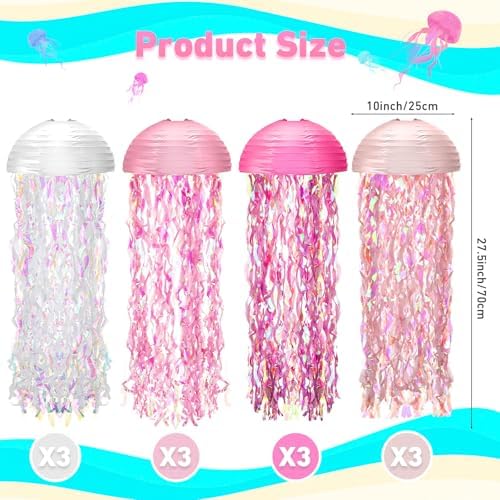 Baquler Set of 12 Jellyfish Party Decoration Pink Colors Paper Lanterns - Image 3