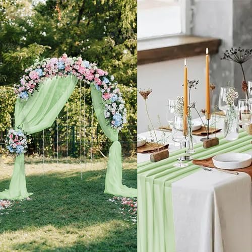 12 Pack Sage Green Table Runner 10ft Romantic Chiffon Table Runner for Wedding Baby Shower and Birthday Party Cake Table Decorations(120 x 12 in) - Image 5