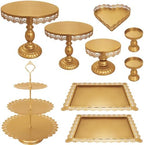 Set of 9 Cake Stands Metal Cupcake Stand Set Multiple Styles Candy Fruit Display Tower Dessert Plate Cake Serving Tray for Birthday Party Wedding Anniversary Baby Shower Engagement (Gold) by JALANCY