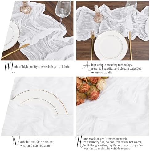 24 Pack White Table Runner 10Ft Cheesecloth Table Runner Rustic Gauze Table Runners Romantic Long Sheer Fabric Cheese Cloth Table Runners for Wedding Party Bridal Baby Shower - Image 4