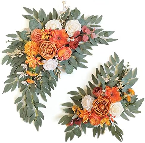 Faux Flower Swag Set of 2 for Wedding Welcome Signs Floral Swag Reception Ceremony Decor Orange by Piklado