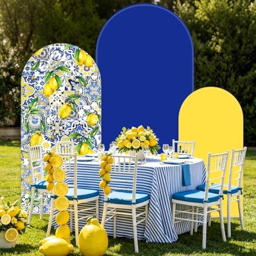FYSUIMU 3 Pcs Mediterranean Lemon Arch Backdrop Covers Yellow Blue Stretchy Spandex Arch Stand Fabric Cover for Amalfi Coast Wedding Birthday Party Decoration (4ft/5ft/6ft) - Image 5