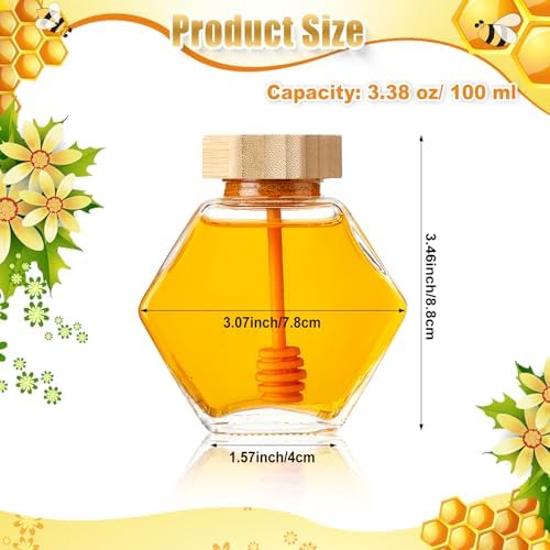 Sunnyray 30 Pcs Glass Honey Jar with Dipper Hexagonal for Party Gift, 100ml - Image 2