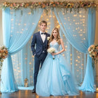 10x10ft Blue Tulle Backdrop Curtains with Lights String for Parties, Wrinkle Free Sheer Curtain Wedding Photo Backdop Drapes for Baby Shower Birthday Party Ceremony Photography Home Decorations - Image 5