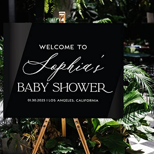 Andaz Press 16"x20" Black Acrylic Personalized Baby Shower Welcome Sign, Gender Neutral Large Custom Sign for Easel Stand, Baby Shower Decorations - Image 3