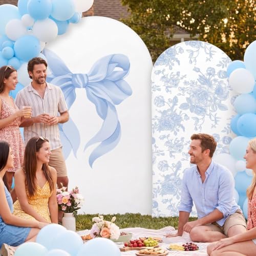 Mindsoft 2 Set Blue Bow Floral Arch Backdrop Cover 7.2ft 6.6ft - Image 5