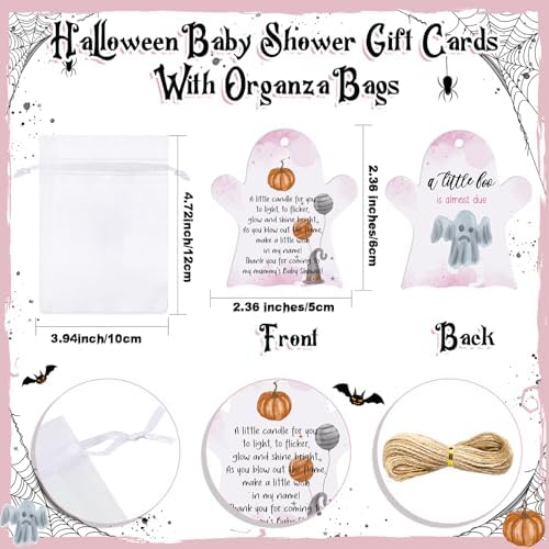 MTLEE 50 Sets Halloween a Little Boo is Almost Du Baby Shower Favors Cute Ghost Candles Unscented with Mini Ghost Thank You Cards Bags for Halloween Boo Gender Reveal Party Supplies (Pink) - Image 3