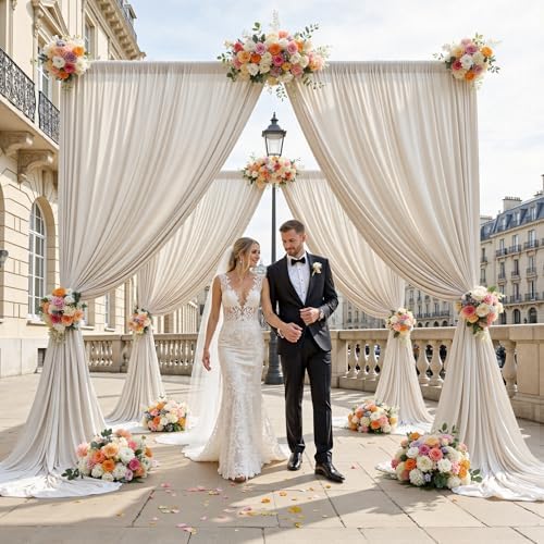 12ft x 10ft Wrinkle Free Beige Backdrop Curtains for Parties, Silky Photo Backdrop Drapes 12FT Long Back Drop Cloth for Wedding Birthday Photography Background Decor - Image 2