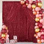 Burgundy Sequin Backdrop 2 Pcs 5FTx10FT Glitter Backdrop Curtains Birthday Party Decoration Photography Backgrounds Fabric Backdrop - Image 4
