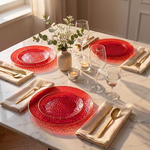 I00000 150 Pcs Clear Red Plastic Plates, Disposable Hammer Party Plates - Image 4
