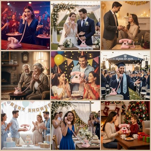 Audio Guest Book Wedding Phone, Vintage Voice Message Recorder Telephone with Premium Gift Box for Special Events,Bridal Shower,Birthday Party,Baby Shower,Anniversary (Pink) - Image 5