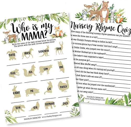 25 Woodland Animal Matching, 25 Nursery Rhyme Game, 25 Word Scramble For Baby Shower, 25 True Or False Game, 25 Who Knows Mommy Best, 25 Baby Prediction And Advice Cards - 6 Double Sided Cards - Image 3