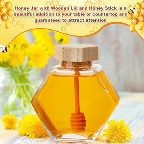 Sunnyray 20 Pcs Glass Honey Jar with Dipper Hexagonal for Party Gift, 100ml - Image 4
