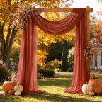 Terracotta Wedding Arch Draping Fabric Sheer Curtain Drapes 4 Panels | 20ft Burnt Orange Extra Long Shimmery Backdrop Curtains for Wedding Anniversary Fall Outdoor Events Drapery Backgrounds - Image 4