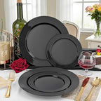 FLOWERCAT 200PCS Black Plastic Disposable Plates for Party - 10 "&7" Black Plastic Plates - Serve for 100 Guests for Summer Party & Birthday & Wedding&Halloween - Image 5