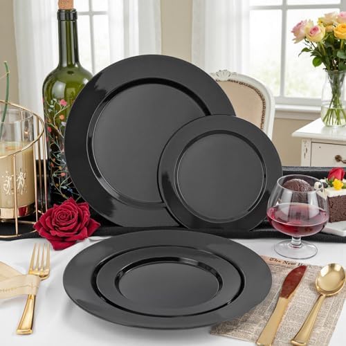 FLOWERCAT 200PCS Black Plastic Disposable Plates for Party - 10 "&7" Black Plastic Plates - Serve for 100 Guests for Summer Party & Birthday & Wedding&Halloween - Image 5