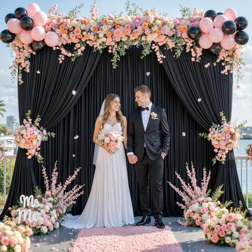 6 Panels Black Backdrop Curtain for Parties Black Wrinkle Free 30ft x 10ft Backdrop Drapes for Birthday Party Wedding Photo Photography Polyester Fabric Background Decoration - Image 5