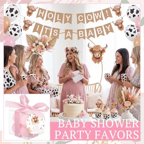 MTLEE 24 Sets Cow Baby Shower Favors Party Candle Small Bubble Candle Baby Shower Favors for Guests Tea Candles Bulk with Stylish Ribbons Cards Gifts(Pink, Cow) - Image 4