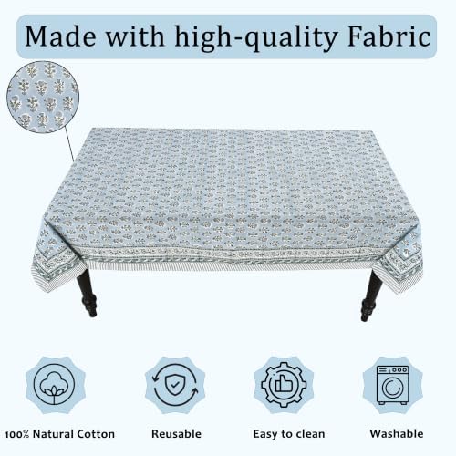 Ridhi Harbor Blue Hand Block Print Cotton Rectangle Tablecloth 52x72 inch Reusable Table Cover Decorative Everyday Use for Dining Room, Farmhouse, Home Gift for Spring, Summer - Image 7