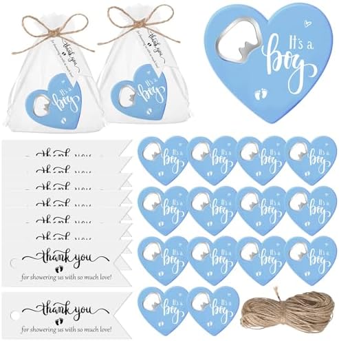 Funnymoom 25 Sets Baby Shower Thank You Favors Heart Bottle Opener, Blue by Funnymoom
