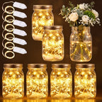 LemonRoad 6 Sets Mason Jar Centerpieces with Fairy Lights, Rustic Lighted Table Decorations for Weddings Party, Bridal Shower, Baby Shower, Farmhouse Home Decor, Floral Arrangements by Unknown