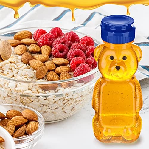Thenshop 36 Pcs 8 oz Plastic Honey Bear Bottle Clear Squeeze, Blue Lid - Image 5