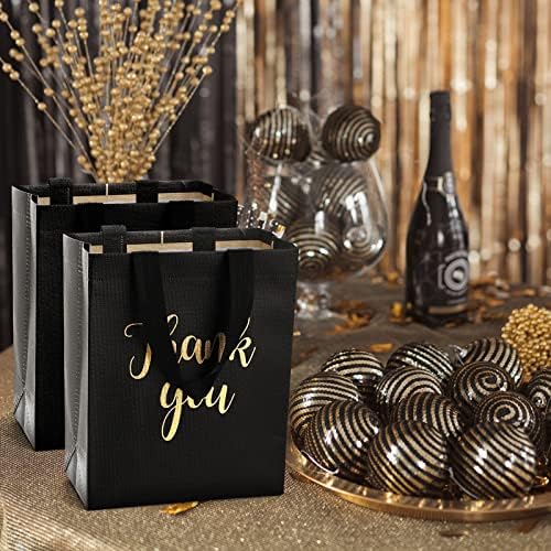 Fumete 50 Pcs Black Glossy Thank You Gift Bag with Handles - Image 5