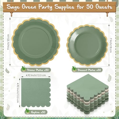 Zhehao 150 Pcs Sage Green Paper Plates Napkins Party Supplies Serves 50 - Image 4
