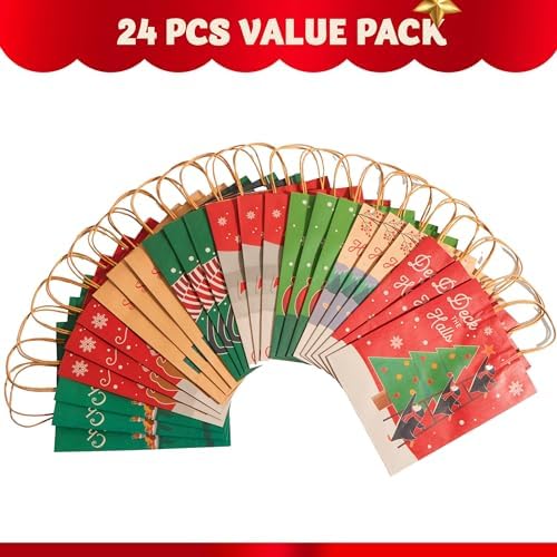 JOYIN 24 Pcs Christmas Kraft Gift Bags with Twine Handles, 10'' X 13'' X 5'' Large Xmas Goodie Goody Treat Bags for Holiday Present Wrapping, Christmas Decorations, Party Supplies Decor - Image 2
