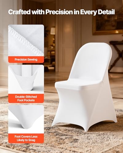 VEVOR Chair Covers, Polyester Spandex Chair Cover, Stretch Slipcovers for Wedding Party Dining Banquet Flat-Front Chair Covers (White-c, 32PCS) - Image 5