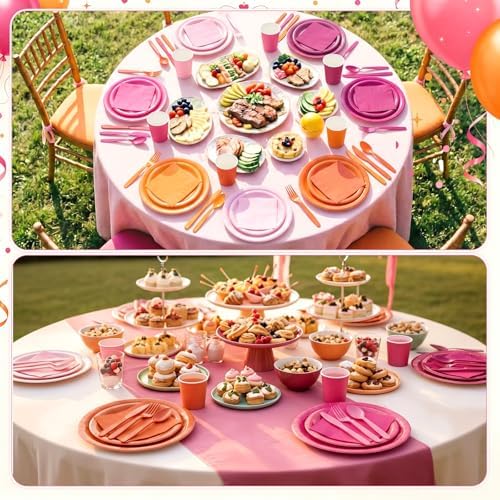 Mimorou 175 Pcs Pink and Orange Plates Cups Napkins Utensils - Image 6