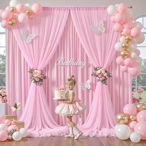 Baby Pink Tulle Backdrop Curtain for Parties Wedding,20ft x 10ft Wrinkle Free Curtain Backdrop,2 Layer Drapes for Backdrop,Polyester Back Drop for Bridal Shower Birthday Baby Shower Photography - Image 6