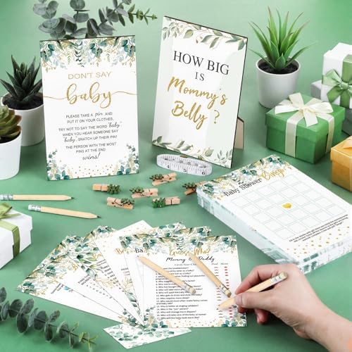 Funnymoom 426 Pcs Baby Shower Games Set Greenery, 8 Games with Bingo - Image 2