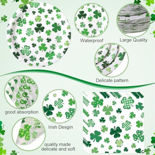 Potchen 452 Pcs Themes Party Supplies Decorations for 50 Guests, Paper Plates Napkins Cups Tablecloth Cutlery Straws for Birthday Baby Shower Party Decorations(White Green,St. Patrick’s Day) - Image 3