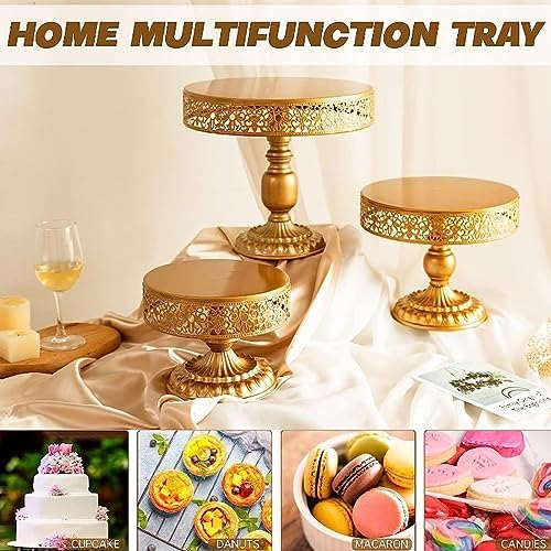 Cake Stands, Vintage Golden Cake Stand Round Dessert Displays Plate for Party Wedding (M) - Image 5