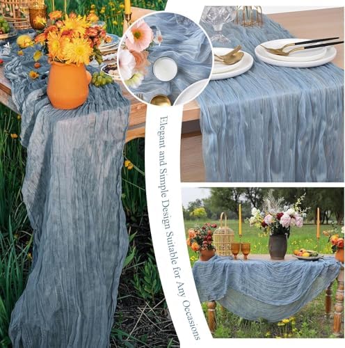 24 Pack Dusty Blue Cheesecloth Table Runner 17"x108" Boho Gauze Fabric Table Runner Vintage Rustic Sheer Runners for Wedding Party Bridal Baby Shower Table Decorations - Image 6