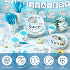 405 Pcs Blue Elephant Baby Shower Decorations, Plates Napkins Cups - Image 2