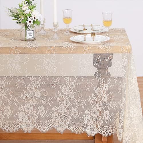 10 Packs Lace Tablecloth 60 X 120 Inch Vintage Boho Ivory Floral Overlay - Image 6