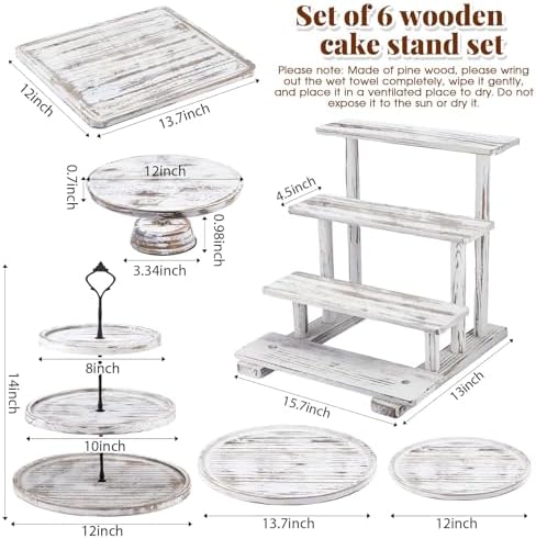 Roowest Set of 6 Wood Dessert Table Display Stands 3 Tier,Vintage White - Image 3