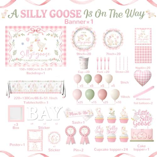 Silly Goose Baby Shower Decorations, All-in-one Silly Goose Birthday Decorations with Backdrop Plates Napkins Banner Silly Goose Balloon Arch, for Goose Baby Shower - Image 4