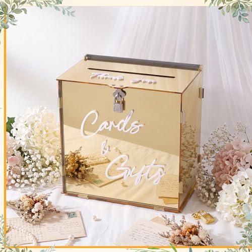 BreezeHug 10" Gold Acrylic Wedding Card Box with Lock & 3D Letters - Image 6
