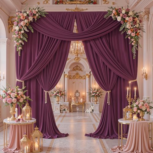 gogoparti 20ft x 12ft Burgundy Wrinkle-Free Backdrop Curtain for Wedding Parties, Thick Polyester 4 Panels 5x12ft for Wedding Birthday Baby Shower Halloween Photography Party Background - Image 2