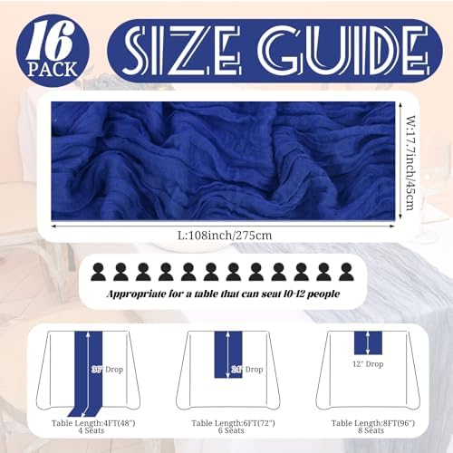 Showgeous 16 Pack Royal Blue Cheesecloth Table Runner 17 x 108 Inch - Image 2