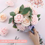 100 Pcs Artificial Rose Flowers, Pink, Champagne - Image 3