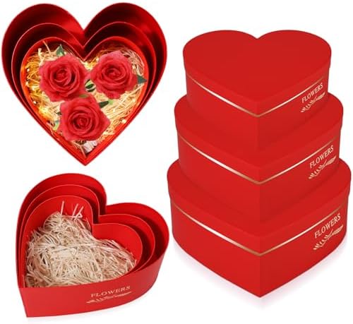 Glenmal 3 Pcs Heart Shaped Gift Boxes with Lids,Red by Glenmal