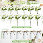 6 Sets Artificial Peonies Flower Peony Bouquet with Galvanized Metal Pot Silk Fake Peonies Faux Flower Arrangements for Wedding Table Centerpiece Party Home Room (White) - Image 2
