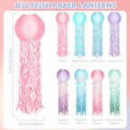 12Set 10" LED Jelly Fish Paper Lanterns 8 Color Jellyfish Mermaid Party Decor Pink Pastel Hanging Jellyfish Mermaid Decor Under The Sea Paper Lantern Lamp for Ocean Birthday Girl Baby Shower Baby Room - Image 2