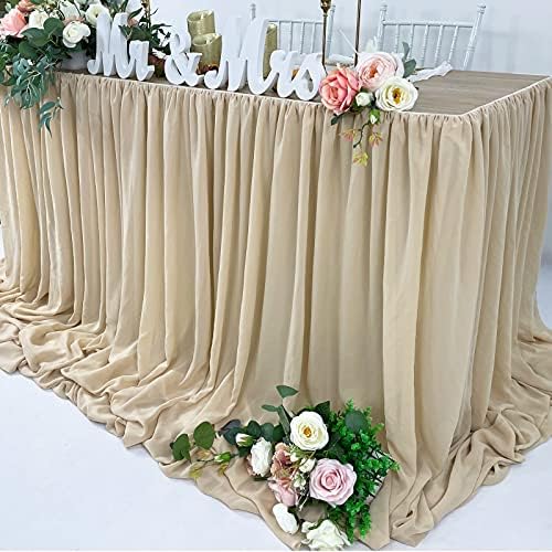Pooling and Floating Chiffon Table Skirt with extra length, 6FT 9FT 14FT Sheer Tablecloth, Baby Shower, Birthdays Party, Main Cake Table Decoration, Wdding Table Skirt (Nude/Sand, 9FT) - Image 4