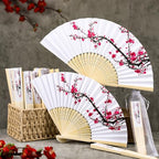 Roowest 50 Pcs Cherry Blossom Hand Paper Fans Chinoiserie Favor Kit Folding Chinese Japanese Retro Hand Fans with Organza Bag Summer Wedding Party Supplies Bridal Shower Gifts for Guests - Image 4