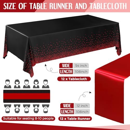 Breling 16 Pack Black and Red Tablecloths and Satin Runners Set - Image 2